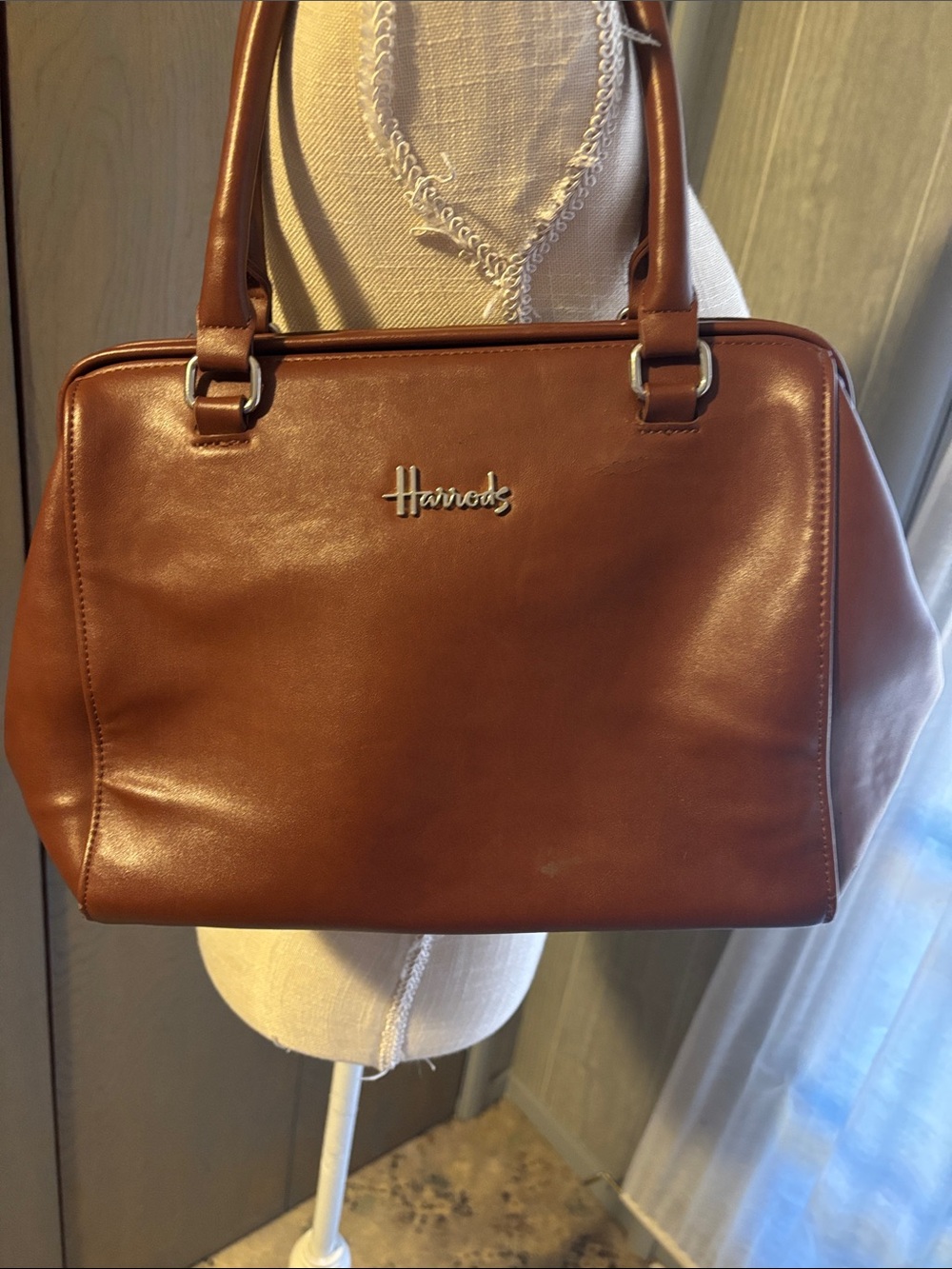 Harrods London Retro Faux Leather Doctor Bag Purse Handbag Shoulder Brown